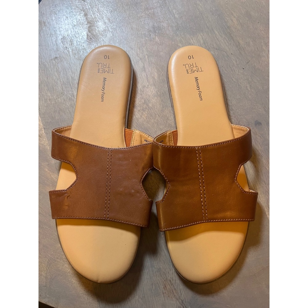 Time and Tru Womens Slide Sandals Memory Foam Brown 10